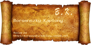 Borsenszky Kaplony névjegykártya